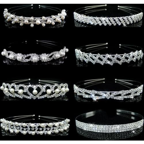 Luxury Rhinestone Crown Headbands Pearl Crystal Bride Alloy Hairbands for Women Girls Hair Hoops Bands Married Hair Accessories