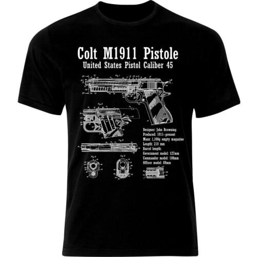 Unique M1911 Handgun Blueprint Patent Pistoel T-Shirt. Summer Cotton Short Sleeve O-Neck Mens T Shirt New S-3XL