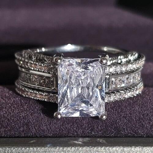 2021 new arrival luxury princess 925 sterling silver wedding ring set for women lady anniversary gift jewelry bulk sell R5864