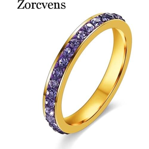 ZORCVENS Gold-Color TOP Class Full Rhinestones Studded Eternity Wedding Ring