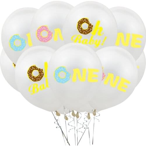 10 Pcs/set Kawaii 12inch Letter ONE OH Baby Printing Donut Latex Balloons for Baby Shower Children Birthday Party Decorations