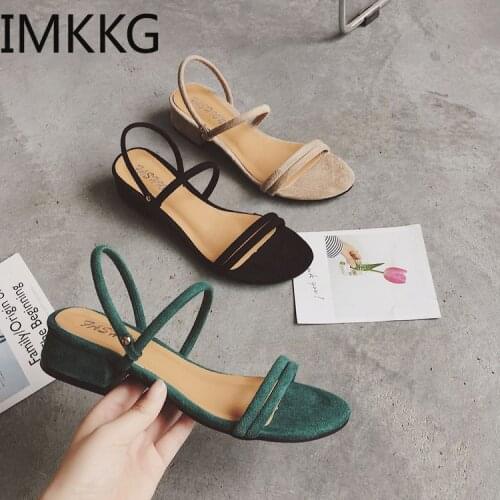 2019 summer Female sandals open-toed wild sandals thick with suede med heels two wear sandals with female Sandalias