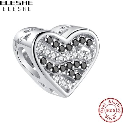 2021 ELESHE 925 Sterling Silver Zebra Pattern With Crystal Charm Lover Heart Bead Fit Original Bracelet DIY Jewelry Wedding Gift