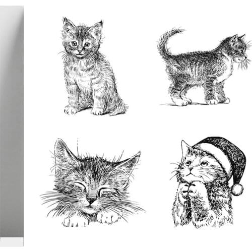 AZSG Line Style Cute Christmas Cat Cutting Dies Clear Stamps For DIY Scrapbooking/Card Making Decorative Silicone Stamp Crafts