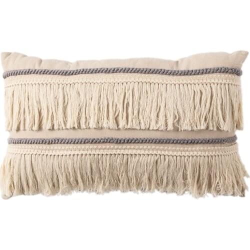 Boho Pillow Case Cushion Cover Fronha Cotton Linen Back Support Pillowcases Decorative Macrame Tassel Home Office Pillows Covers