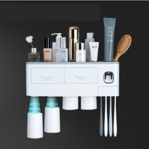 Brushing Cups And Automatic Toothpaste Dispenser Wall-mounted Plastic Toothbrush Holder