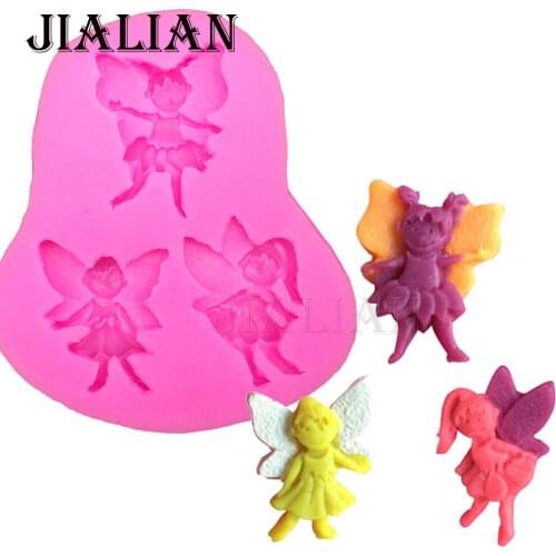 Flower Fairy chocolate moulds wedding cake decorating tools DIY Angel girl baking fondant silicone mold T0128