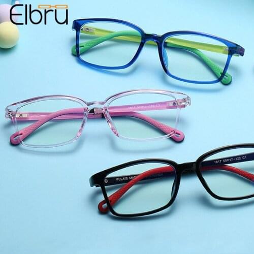 Elbru Anti Blue Light Children Silicone Optical Glasses Square Anti-radiation Goggles Comfort Plain Spectacles For Boys Girls