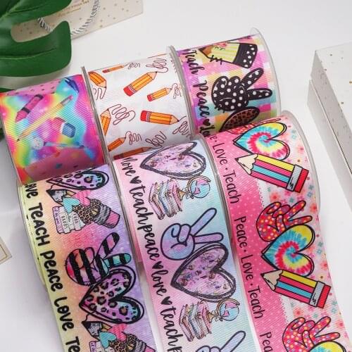 DIY Handmade Materials Printed Bcak To School Grosgrain Ribbon 50 Yard Per Size 56640