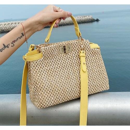 Designer Buckle Woven Straw Bags Womens Shoulder Messenger Bag Bohemian Beach Straw Woven Handbag Tote Handbags Clutch Purse