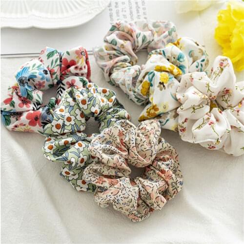 Women Sweet Floral Ribbon Hair Scrunchie Elastic Hair Band Rubber Bands Headwear Ponytail Hair Tie Hair Scarf Hair Ribbon