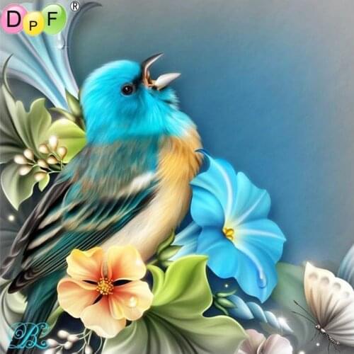 DPF diamond Mosaic 5D Round full Diamond painting Cross Stitch blue bird singing Diamond Embroidery Needlework decor crafts