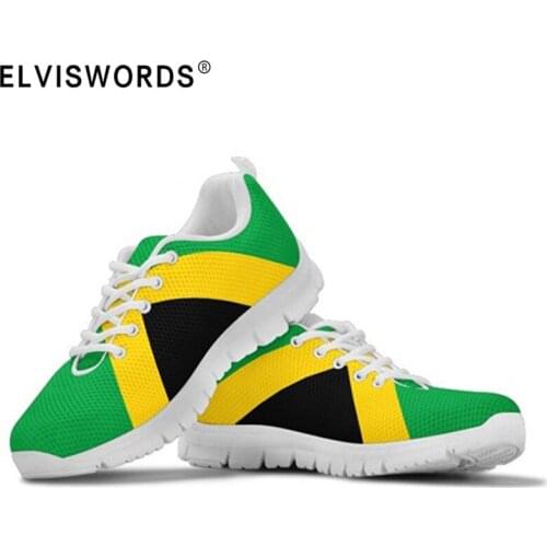 ELVISWORDS Sneakers Men Fashion Casual Breathable Walking Shoes Jamaica Flag 3D Print Flat Shoes Spring Autumn Mesh Men Trainers