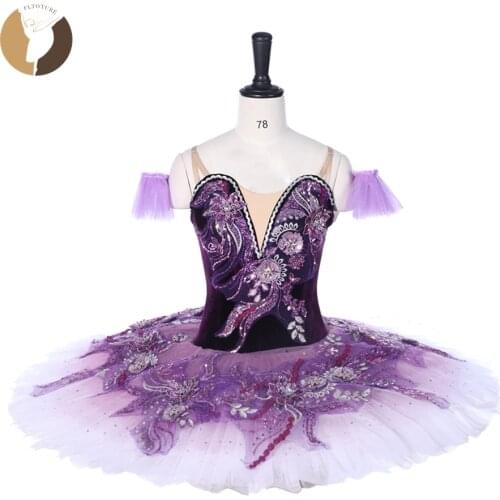 FLTOTURE Women Classical Professional Ballet Tutu Ballerina Competition Gradient Purple Pancake Sleeping Beauty Costumes Tutus