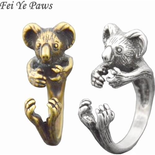 Punk Retro Koala Bear Rings For Women Anel Cute Love Animal Ring Men Metal Wrap Adjustable Midi Finger Friends Party Ring