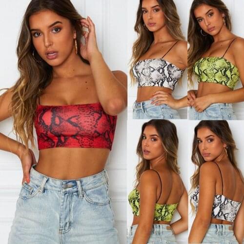 Women Sexy Sleeveless Crop Tops Tee Snake Skin Print Tant tops Bodysuit Shirt 2020 Sexy Fashion Ladies Tanks