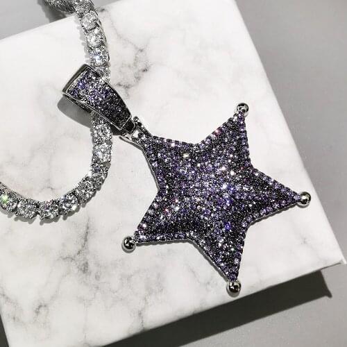 Bling Iced Out Colour Stars Pendant 2 Colors AAA Zircon Necklace For Men Women Gifts Hip hop Jewelry