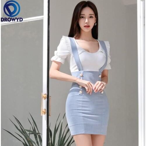 Summer Dresses Fashion Blue Bandage Bodycon Ruffles Women Dress Vintage Elegant Sexy Party Korean Mini Pencil Clothes Sundress