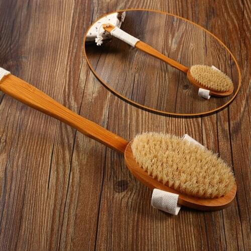 Massage Brush Natural Long Handle Wooden Spa Brush Bath Body Scrubber Massage Skin Cleaning For Back -5