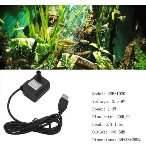 MINI Noiseless USB 1020 Micro Submersible Pump DC 3.5V-9V 3W Aquarium Fish Tank Fountain Pond Water Pump For Garden Fish Pond