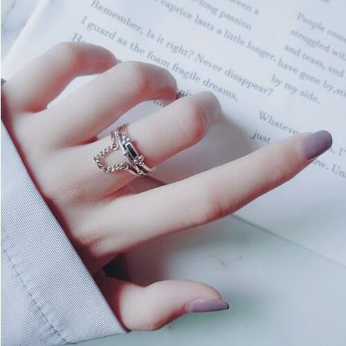 Chain Multi-layer Opening Rings For Men Women Adjustable New Black Zircon Fashion Hot Sale Send Girlfriend Gift Jewelry BOYULIGE