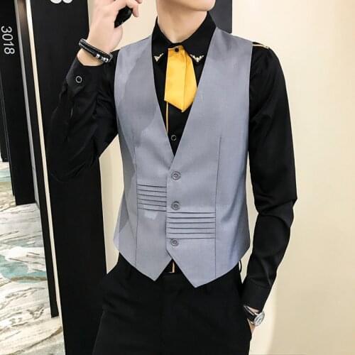 Suit vest men 2020 New Fold design fashion sleeveless vests mens gilet korean slim fit business casual weddind man dress vest