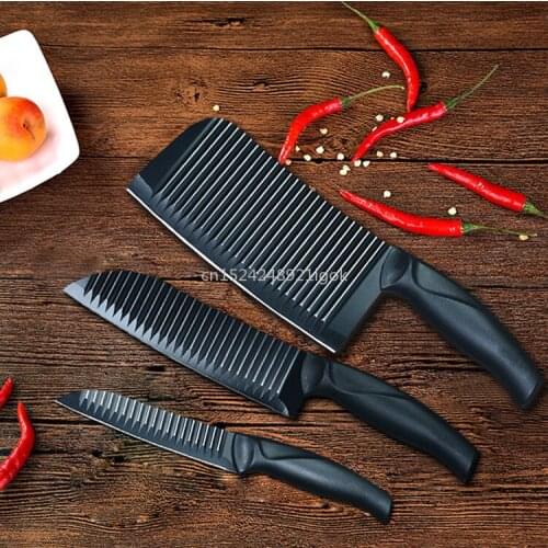 German Black Blade Kitchen Knife Set Knife Household Slicing Knife Meat Cleaver Fruit Knife KitchenKnife Set Sharp Free Grinding