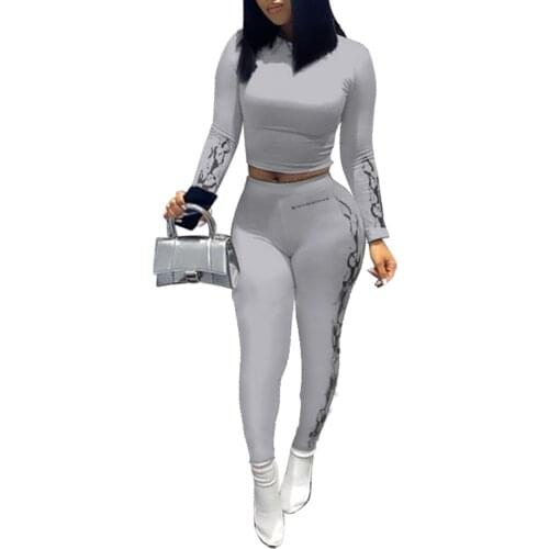 New Fashion Women Two Pieces Set Sportswear Autumn Spring Female Fitness Clothes Streetwear Long Sleeve Crop Tops+Leggings S-3XL