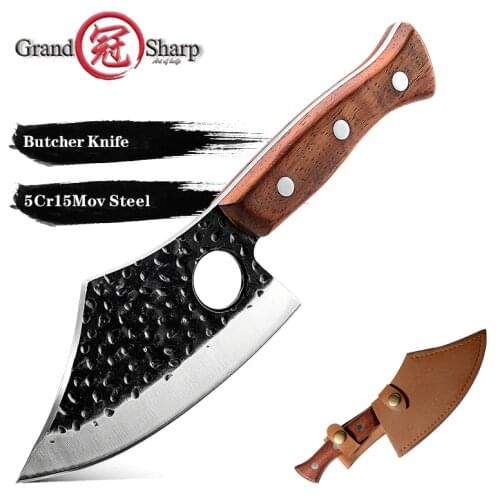 Grandsharp Handmade Stainless Steel Kitchen Boning Knife Fishing Knife Meat Cleaver Butcher Knife Forged Chef Kitchen Knives