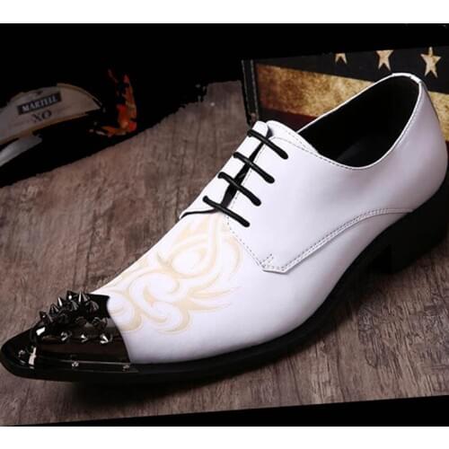 Ntparker Pointed Big Metal Toe White wedding shoes Man Fashion leather Shoes Man Business style social shoes oxford! EU38-46