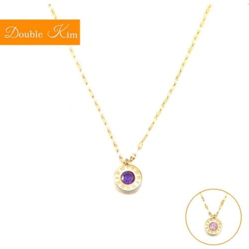 Roman Zircon Pendant Necklace Titanium Stainless steel Gold Chain Necklace Inlaid Zircon Fashion Trendy Women Jewelry Gift