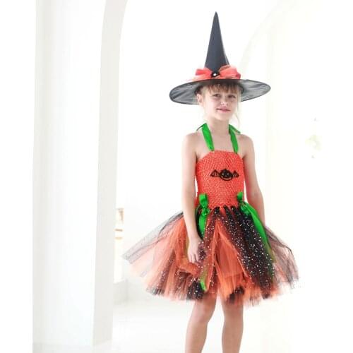 Girls Halloween Tutu Dress Sparkly Witch Kids Costume Tulle Dress Baby Pumpkin Carnival Party Dresses Children Halloween Costume