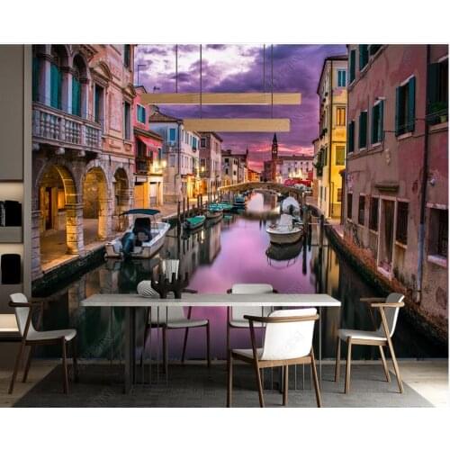 Custom photo mural 3d wallpaper European town water city night view home decor living room wallpaper for walls 3 d
