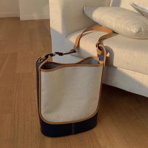 Casual Panelled Canvas Bucket Bag Designer Crossbody Bags Vinatge Shoulder Bag Lady Large Capacity Tote Big Shopper Purses 2021