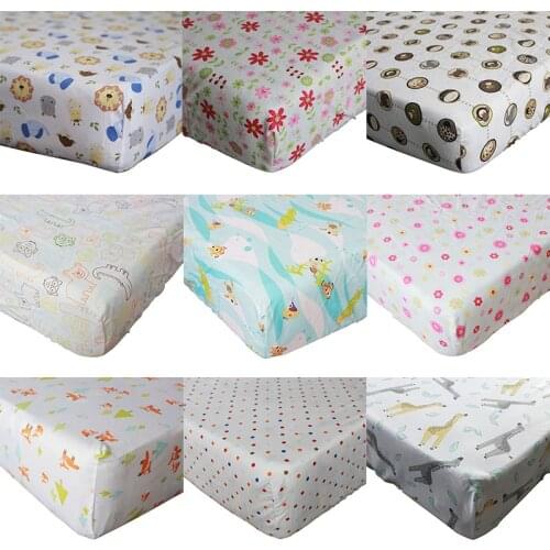 100% Cotton Fitted Sheet Soft Breathable Baby Bed Mattress Cover Protector Cartoon Printed Newborn Infant Bedding 71*132*22