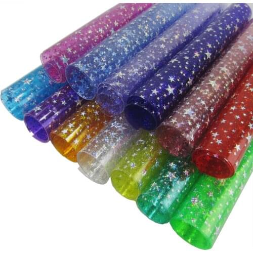 30x120cm Roll Clear Transparent PVC Jelly Vinyl Fabric With Glitter Powder Stars For Handbag Bows DIY Decoration PV426