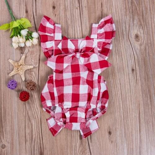 Pudcoco Newborn Baby Girl Clothes Bowknot Ruffles Plaid Rompers Jumpsuit Outfits Playsuit Baby Summer Clothing One-pieces