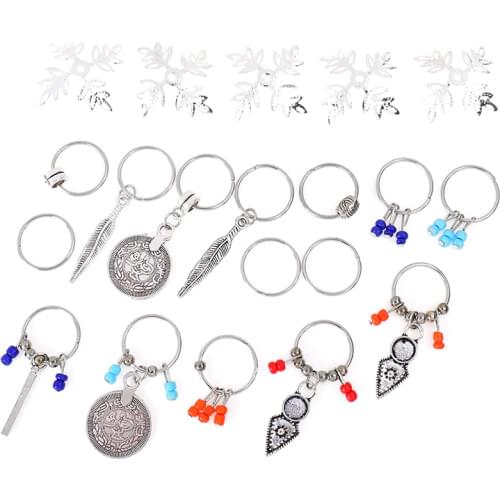 Retro Coin Colorful Beads Pendant Charms Rings Set Hair Clip Headband Accessories For Pierced Braid Great Gift For Women Girls