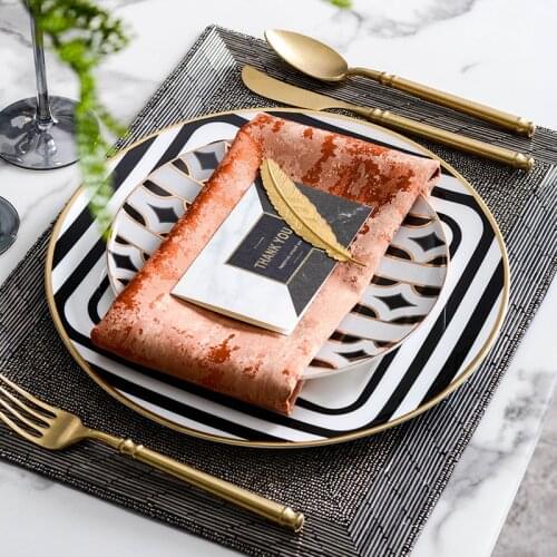 Luxtry Black White Classic Diamond Geometry Pattern Dinner Plates Ceramic Dessert Plates Steak Dishes Serving Home Tableware Set