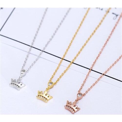 Luxury trendy wedding engagement Tibetan sliver rose golden pendant necklace queen crown sliver necklace women female PL360