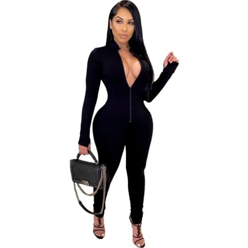 Sexy Bodycon Jumpsuit White Black Knitted Women Overalls Long Sleeve Skinny Rompers Streetwear Jumpsuit Female
