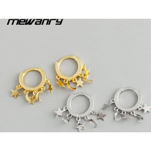 MEWANRY Prevent Allergy 925 Sterling Silver Stud Earrings Ear Buckle Fashion Vintage Sweet Star Moon Tassel Girl Party Jewelry