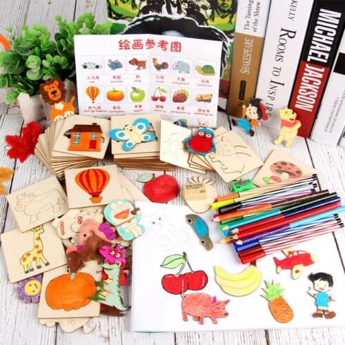 Kids Educational Toys Wooden ChildrenS Drawing Template Graffiti Coloring Painting Template Sets Educational Children‘S DIY Toy