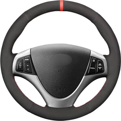 Hand-stitched Black Suede Red Marker Car Steering Wheel Cover for Hyundai i30 Elantra Touring 2007 2008 2009 2010 2011 2012