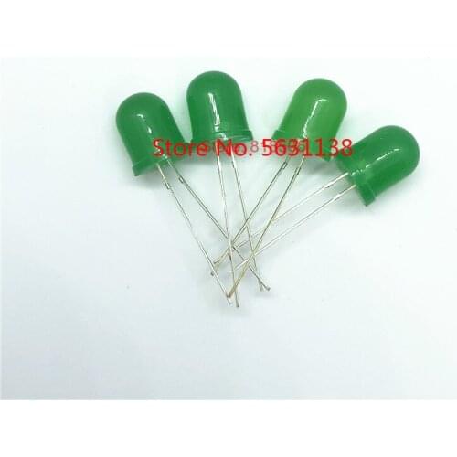 10PCS 10MM GREEN DIP chip LED Round ( GREEN LENS ) F8 diffused long legs 3.0-3.4V 20mA ULTRA BRIGHT light beads lamps power led