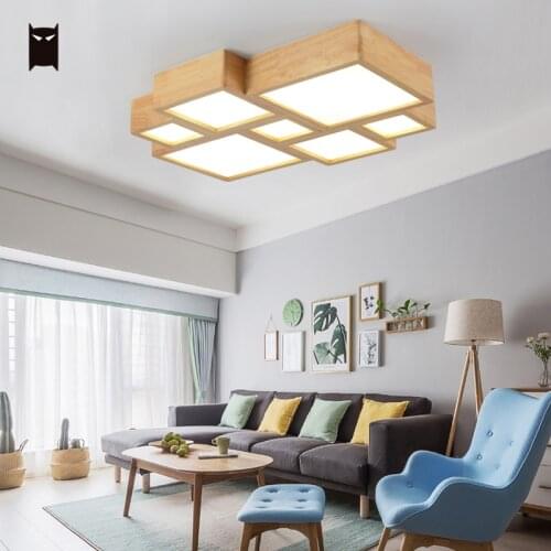 Natural Solid Wood LED Lattice Ceiling Light Fixture Nordic Minimalist Art Deco Plafon Lamp Luminaria Foyer Bedroom Living Room