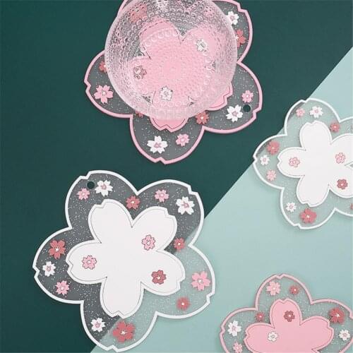 1Pcs Cherry Blossom Heat Insulation Table Mat Family Office Anti-skid Tea Cup Milk Mug Coffee Cup Coaster Kitchen Accessories