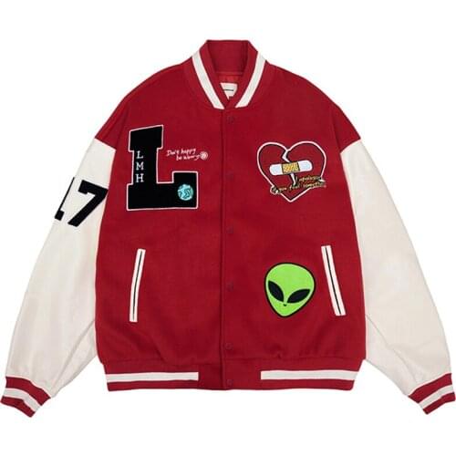 Vintage Baseball Jackets Men Skull Street Furry Letter Embroidery Patchwork Varsity Jacket College Loose Bomber Coat Unisex