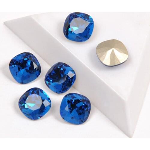 High Quality Strass Capri Blue Color Cushion Cut Shape Fancy Rhinestones Pouplar Crystal Stone For Nail Art Decorations