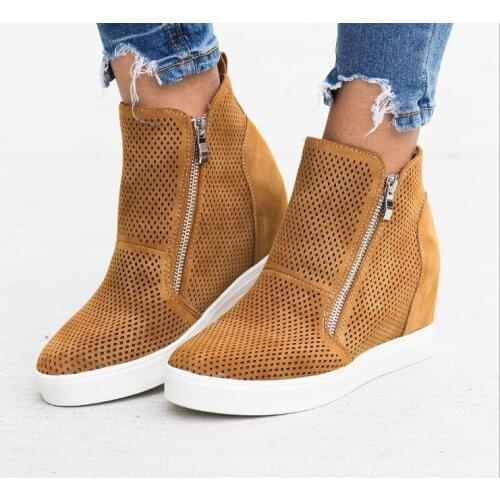 Women ankle boots high heels wedges pumps height incleasing shoes woman round toe cut out booties mujer sapato feminino